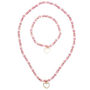 Roze kralen armband van Great Pretenders met gouden hartbedeltje, los afgebeeld op een witte achtergrond