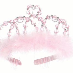 Roze kroon van Great Pretenders met zilveren accenten, glanzende kralen en een pluizige roze rand