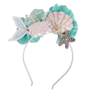 Zeemeermin haarband van Great Pretenders met roze schelp, turquoise bloemen, parels, zeemeerminstaart en glinsterende zeester