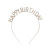 Zilverkleurige Happy Birthday haarband met fonkelende kristalletters op een dunne metalen diadeem van Great Pretenders