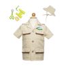 Forest Guardian verkleedset van Great Pretenders met beige safarihemd, hoed en felgroene onderzoeksaccessoires, plat uitgestald.