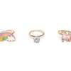 Set van drie Great Pretenders ringen met een regenboog, een bloem en een roze eenhoorn
