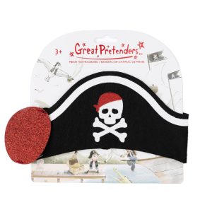 Piratenhoed als hoofdband met rood ooglapje van Great Pretenders op de verpakking