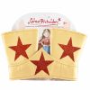 Gouden Superhero Girl-hoofdband en polsbandjes van Great Pretenders met rode glittersterren, in de verpakking