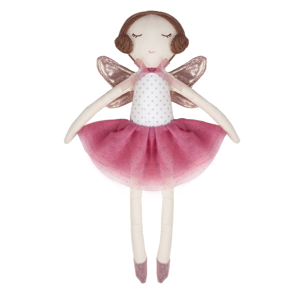 Fairy knuffel Sara the Fairy van 30 cm met een roze tule rok, glinsterende vleugels en lange benen