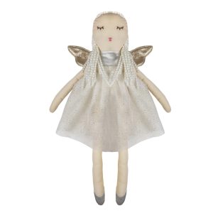 Fairy knuffel Charlotte the Fairy van 30 cm in een witte jurk met glinsterende vleugels