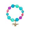 Stoere meiden armband Arabian Princess met turquoise en paarse kralen, gouden tussenkralen en een hangend lampje