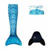 Blauwe zeemeerminstaart met bikinitop en zwarte monovin van de driedelige Kuaki-set