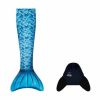 Blauwe zeemeermin staart met monovin van Kuaki Mermaids, los naast elkaar platgelegd als tweedelige set