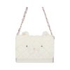 Witte pluche tas van Meri Meri in de vorm van een kattengezicht, met roze kettingriem, oortjes en geborduurde snuit