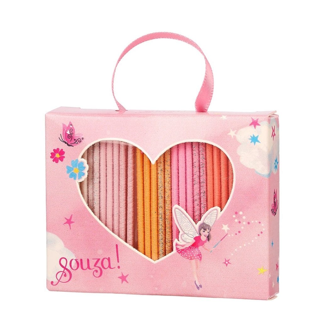 Roze geschenkdoos met 25 kleurrijke haarelastieken Cloe van Souza!