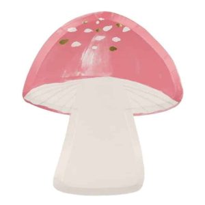 Paddenstoelenbordje van Meri Meri met een roze hoed, witte steel en kleine groene en witte stippen