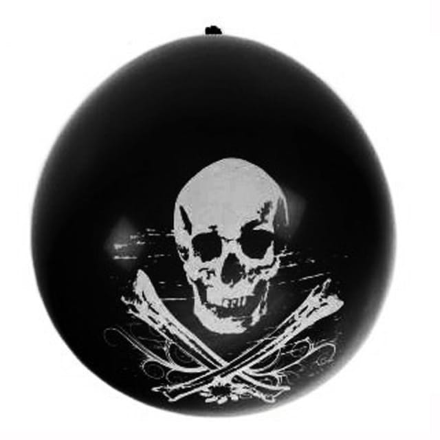 Zwarte ballon uit de set Ballonnen skelet met witte schedel en gekruiste botten als opdruk