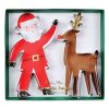 Verpakking met twee Meri Meri kerst koekjes uitstekers in de vorm van de kerstman en een rendier