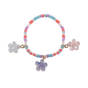 Boutique Shimmer Flower armband van Great Pretenders met kleurrijke kralen en drie glanzende bloemhangers