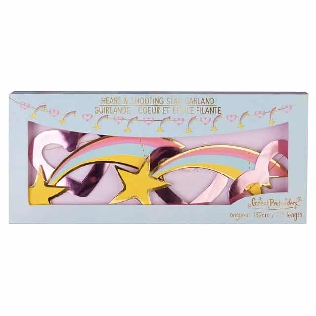 Feestslinger Hearts en Shooting stars van Great Pretenders in een geschenkdoos, met gouden sterren en roze harten