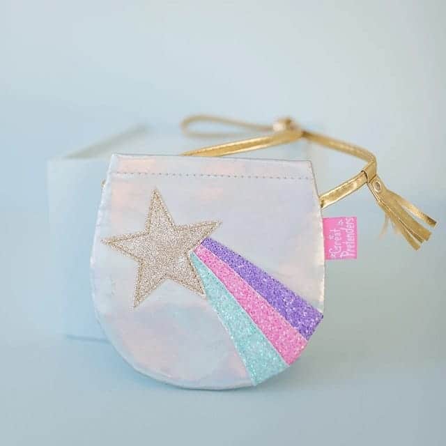 Great Pretenders Shiny Rainbow Star schoudertasje met gouden ster, kleurrijke glitterregenboog en gouden hengsel