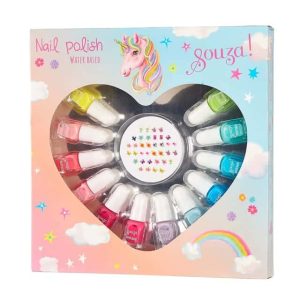 Geschenkset nagellak met 12 gekleurde flesjes en nagelstickers in een doos van Souza!