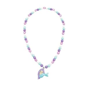 Matte zeemeermin ketting met pastelblauwe en paarse kralen en een zeemeerminbedel.