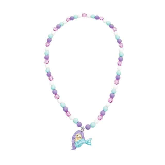 Matte zeemeermin ketting met pastelblauwe en paarse kralen en een zeemeerminbedel.