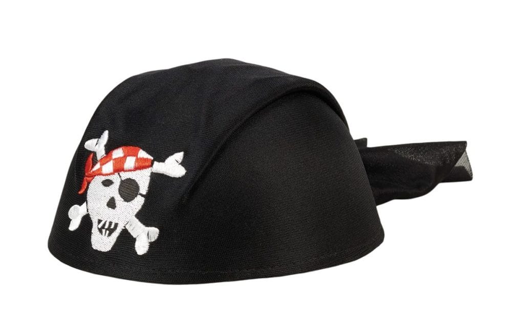 Zwarte O'Mally piratenhoed voor kinderen met een geborduurd doodshoofd en geknoopte achterzijde