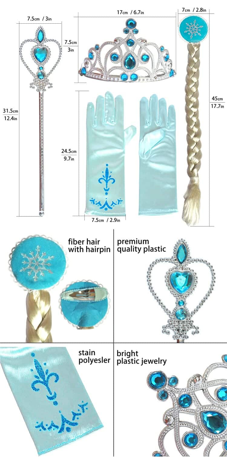 Frozen kroon met blauwe edelstenen, toverstaf, satijnen handschoenen en blonde haarvlecht van Het Betere Merk