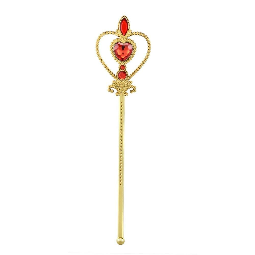 Gouden prinsessen toverstaf met rood hart en sierlijke kroonvormige versiering, onderdeel van het Belle-accessoireset