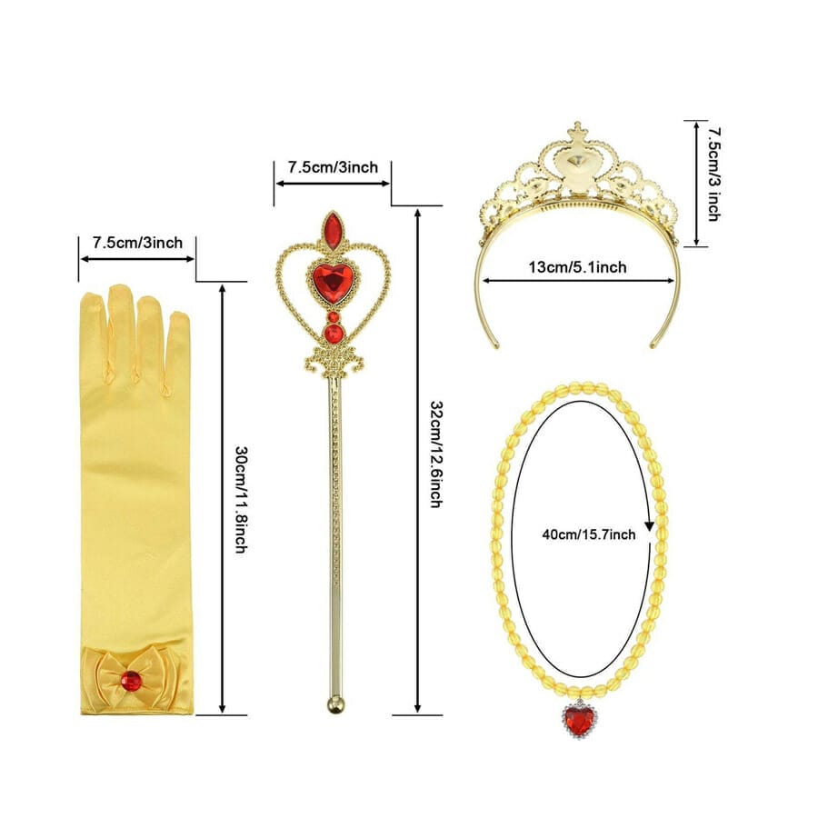 Het Betere Merk accessoireset met prinsessen toverstaf, gouden kroon, gele satijnen handschoen en halsketting