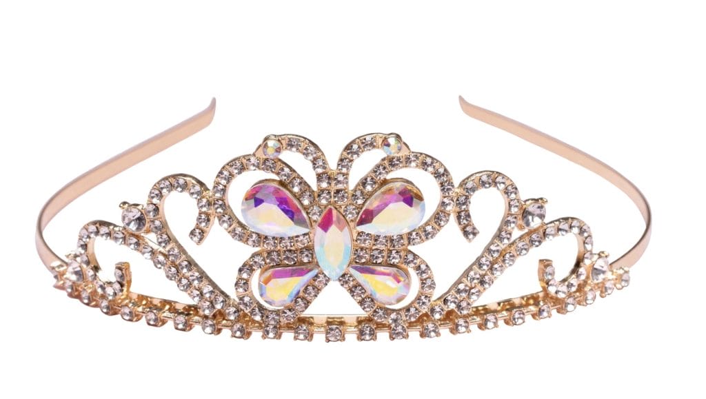 Roze kroon met vlinderversiering en glinsterende strass-steentjes van Great Pretenders