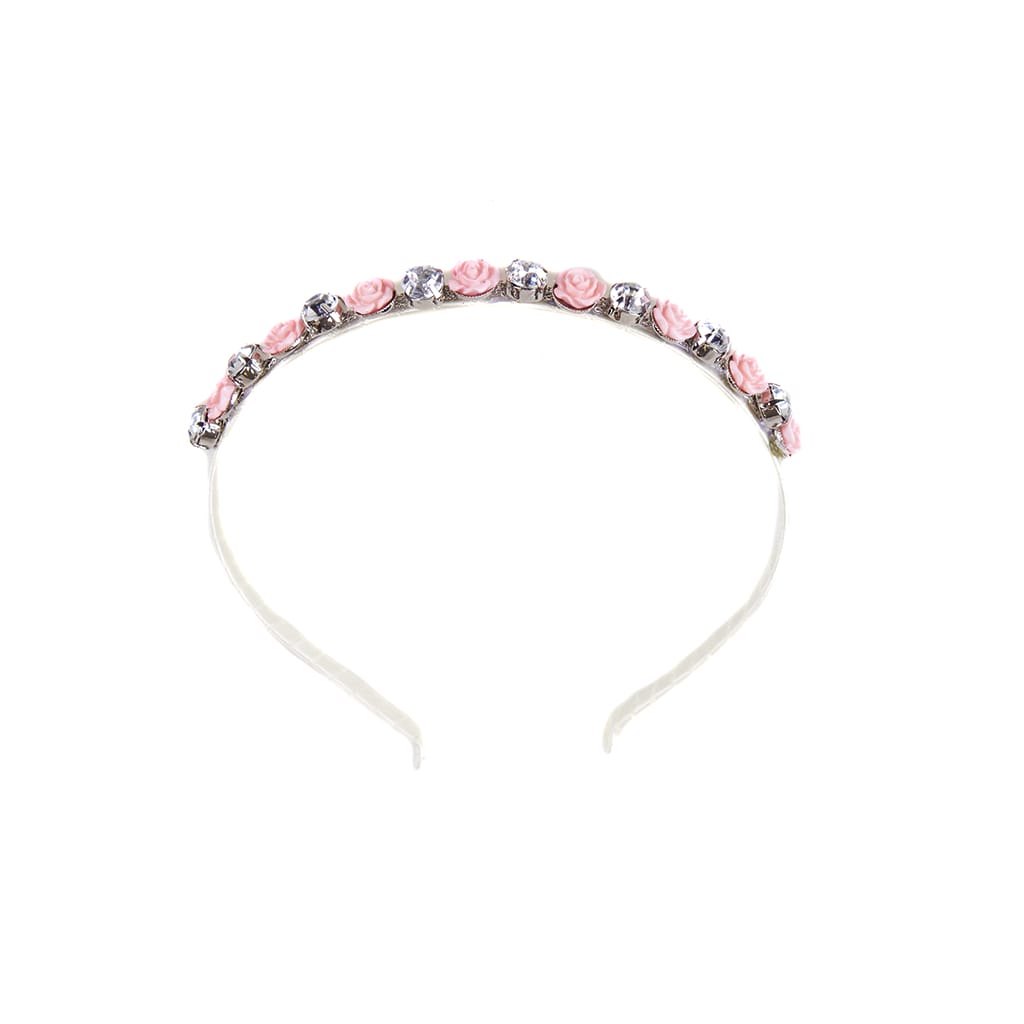 Roze haarband met roze roosjes en glinsterende diamanten van de prinsessenkroontjescollectie