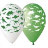 Dinosaurus ballonnen in wit en groen met opdruk van verschillende dinosaurussen