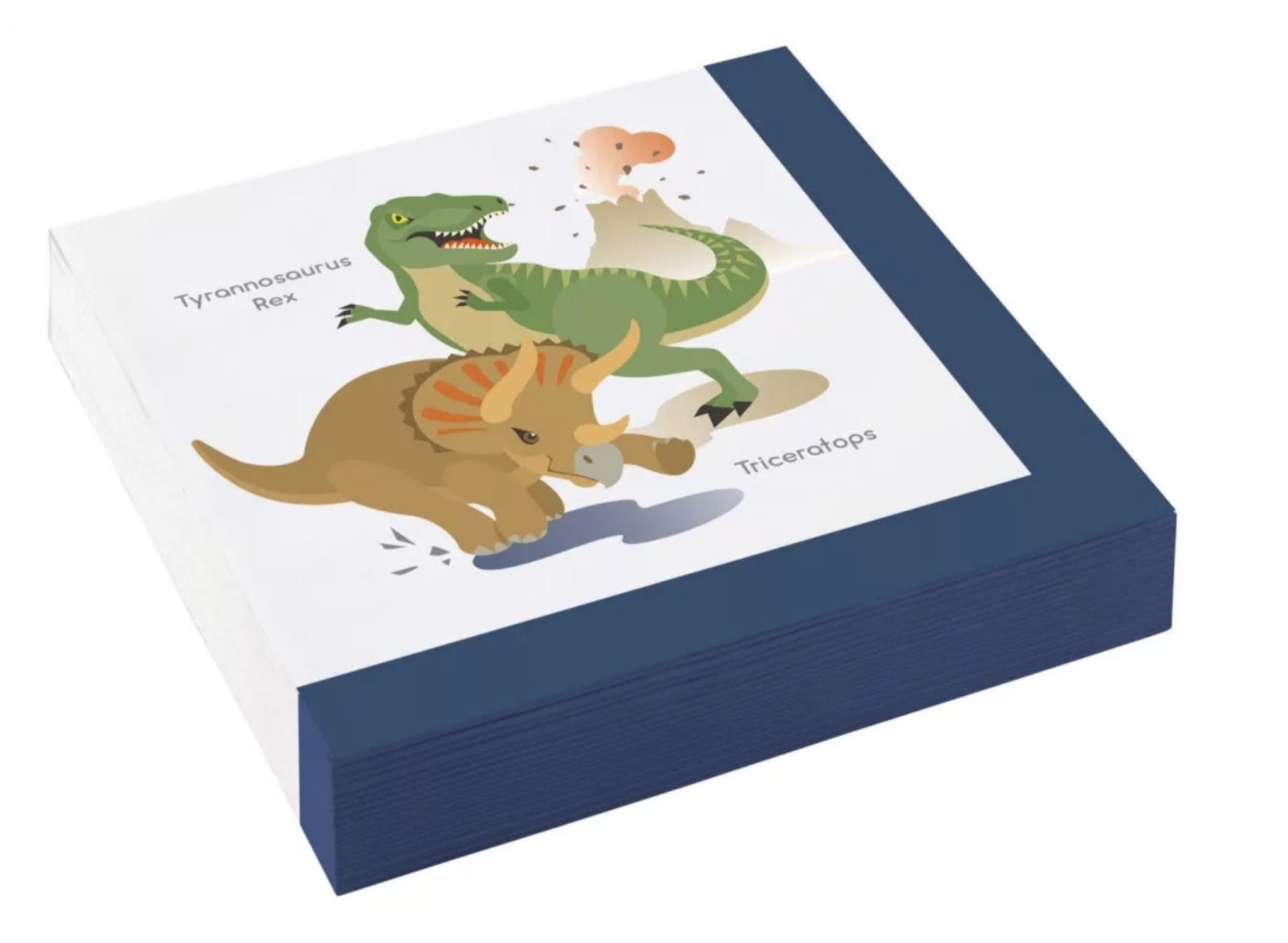 Dino servetten met groene en bruine dinosaurussen, waaronder een Tyrannosaurus Rex en Triceratops