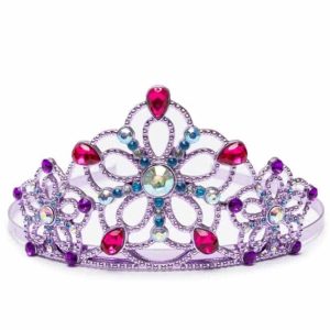 Lila prinsessen kroon van Great Pretenders met zilverkleurige versiering en blauwe en fuchsia kralen