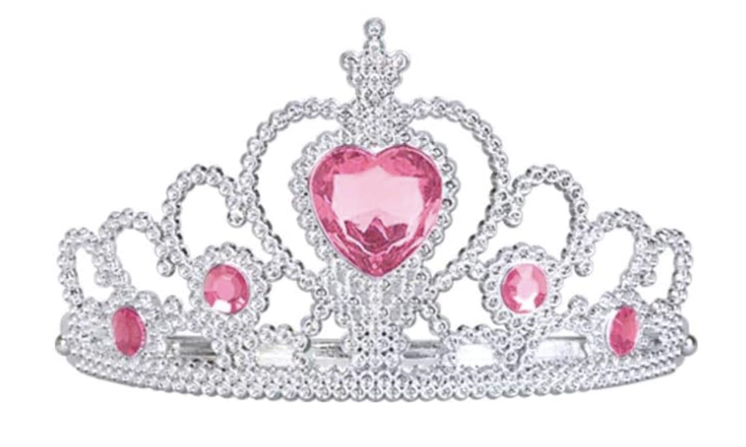 Roze prinsessenkroon van Great Pretenders met een groot roze hart en zilverkleurige versieringen