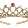 Gouden Souza kroon tiara Emy met glitterversiering en gekleurde diamantjes op een haarband