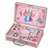 Roze Souza beauty case als make-up koffer, opengeklapt met oogschaduw, lipgloss en applicators zichtbaar