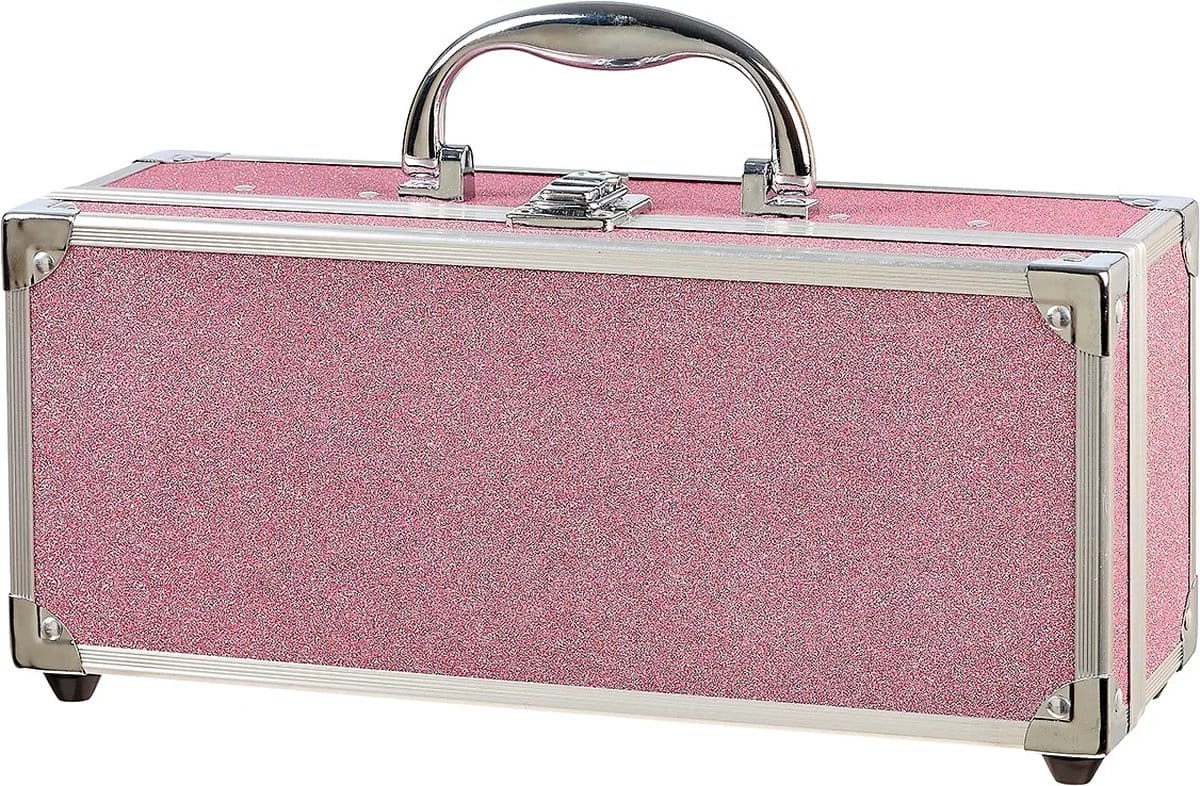Roze Souza make up koffer kind met zilverkleurige randen, handvat en sluiting