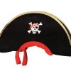 Zwarte piraat hoed van Souza! met gouden rand, rood lint en witte schedel met rode bandana