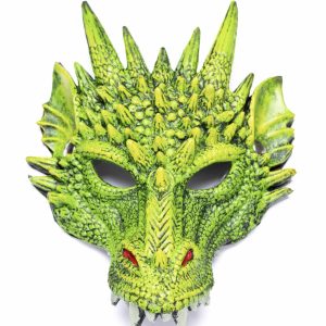 Groen drakenmasker van Great Pretenders met schubben, hoorns, vleugels en scherpe tanden