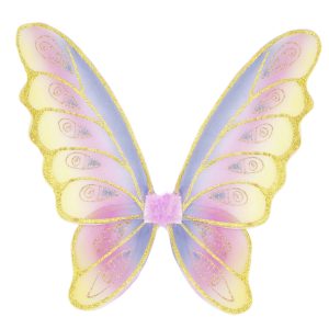 Pastelkleurige Great Pretenders regenboogvleugels met gouden glitterranden en sierlijke patronen, los afgebeeld