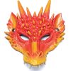 Rood drakenmasker van Great Pretenders met oranje hoorns, vleugels en gele details