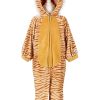 Souza! tijger onesie in oranje met zwarte strepen, capuchon met oortjes en ritssluiting aan de voorkant