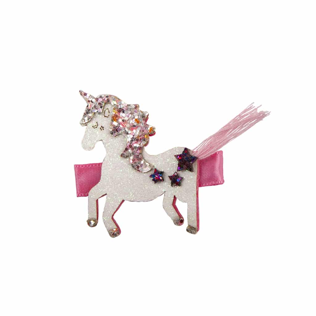 Great Pretenders haarclip Paard met een glinsterend wit paard, roze strik, paarse sterren en roze staart