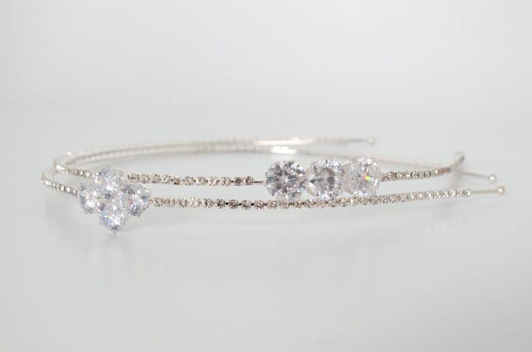 Zilverkleurige Boutique haarband van Great Pretenders met twee rijen diamantjes en grote fonkelende stenen