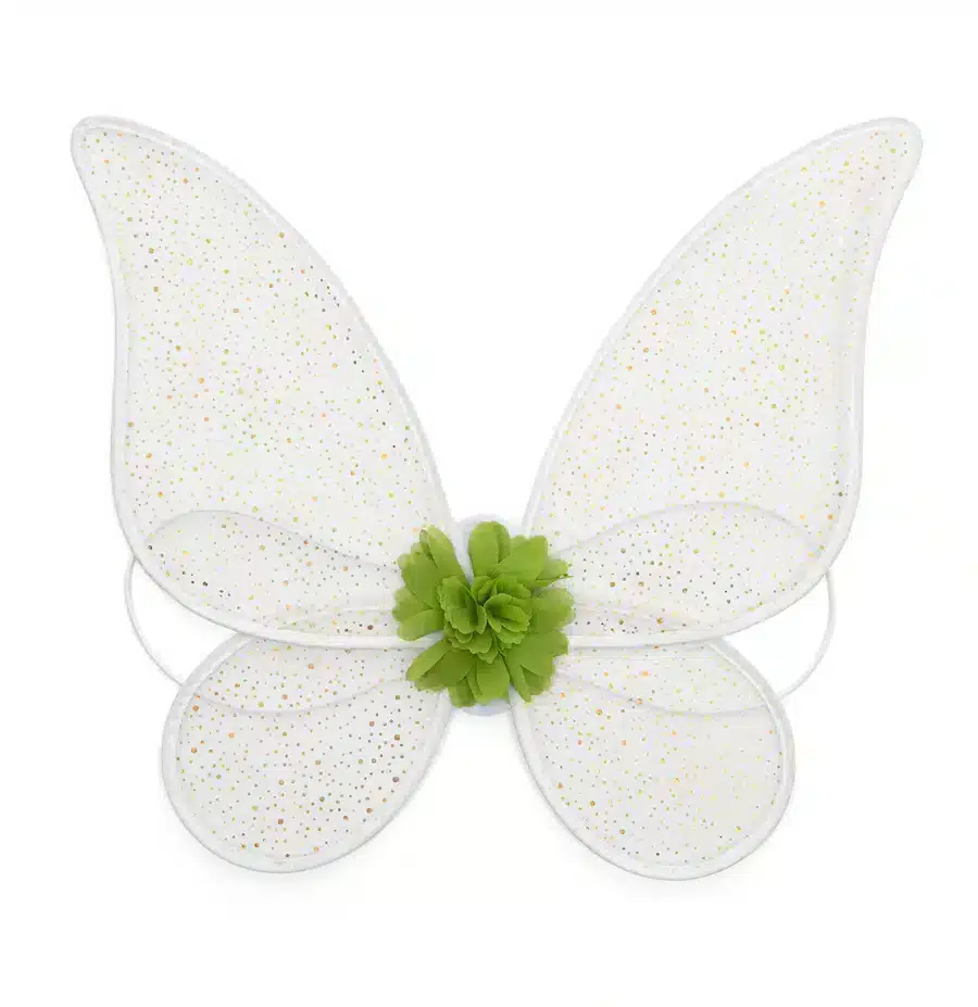 Tinkerbell vleugels van Little Adventures met witte glitters, groene bloem en elastische schouderbandjes