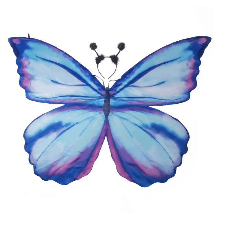 Paarse en blauwe vlindervleugels van de Mythical Butterfly Soft Wings Set met zwart vlinderdiadeem