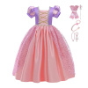 Roze en paarse Rapunzel jurk van Het Betere Merk met sierlijke rok, handschoenen en prinsessenaccessoires