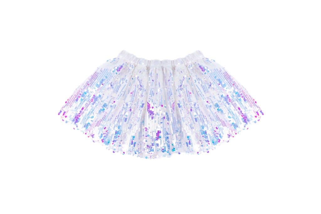 Zilveren pailletten rok van Great Pretenders met elastische tailleband en glanzende pailletten in blauw en paars