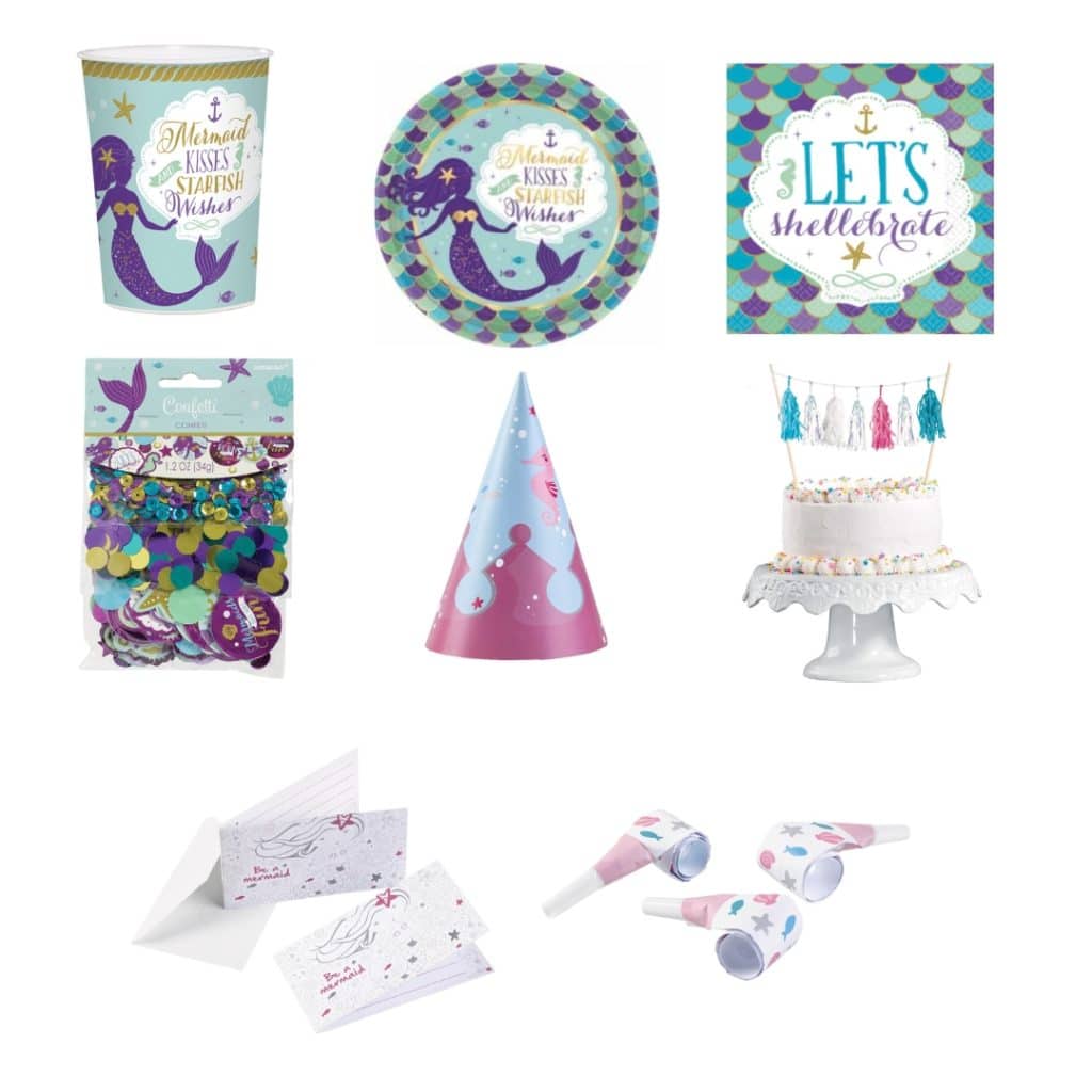 Compleet Zeemeermin feestpakket met bekers, borden, servetten, feesthoedje, confetti en uitnodigingen