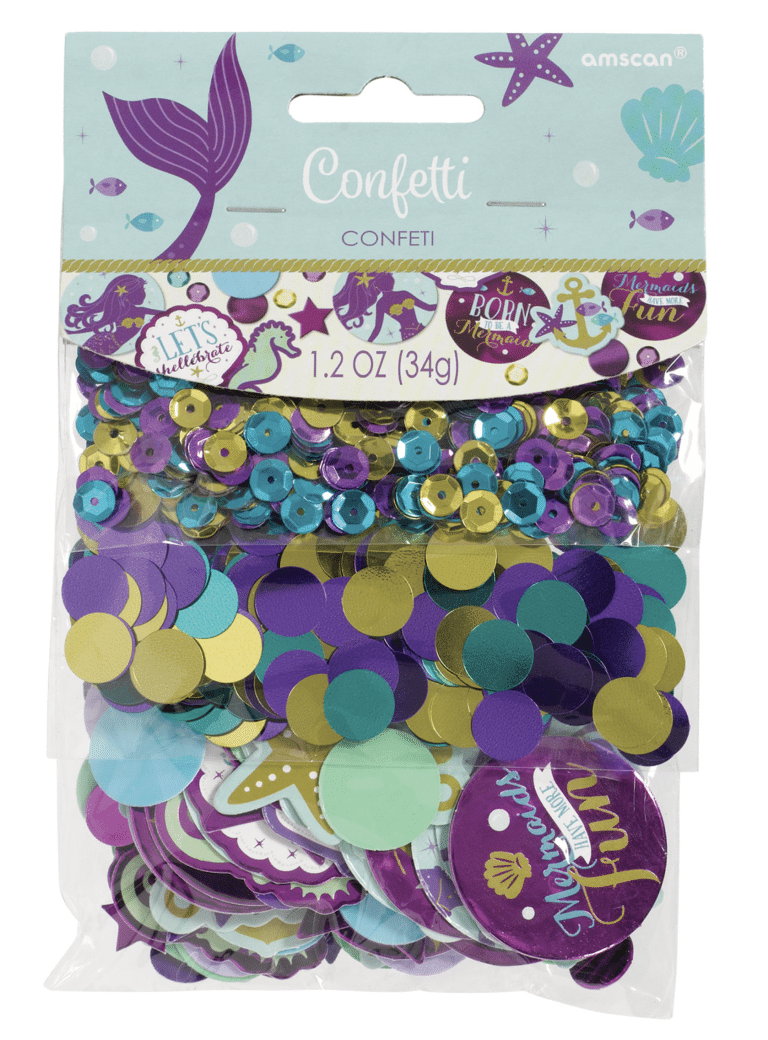 Zakje kleurrijke zeemeerminconfetti uit het Javoli Zeemeermin voordeelpakket voor een kinderfeestje